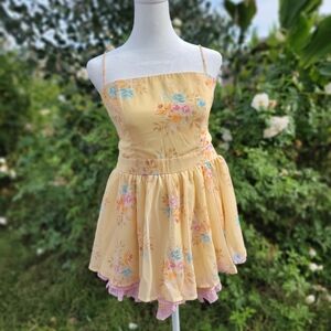 Lucy in the Sky Yellow Pastel Floral Flowy Romper Dress Medium